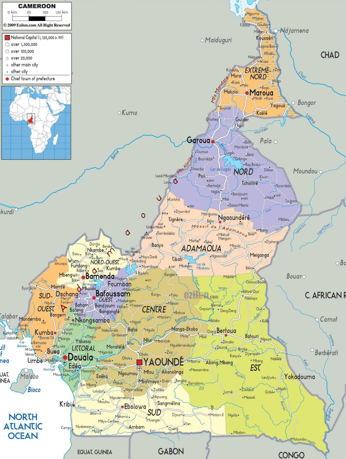 Карта рэгіёнаў Камеруна 